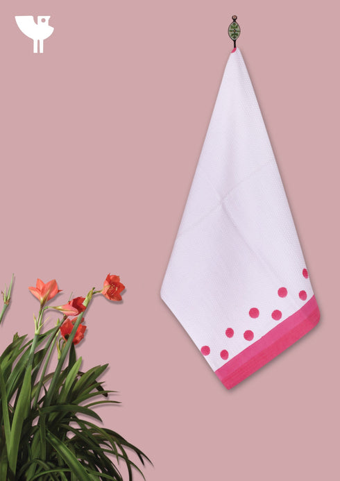 Handloom Cotton Bath Towel With Block Print Border