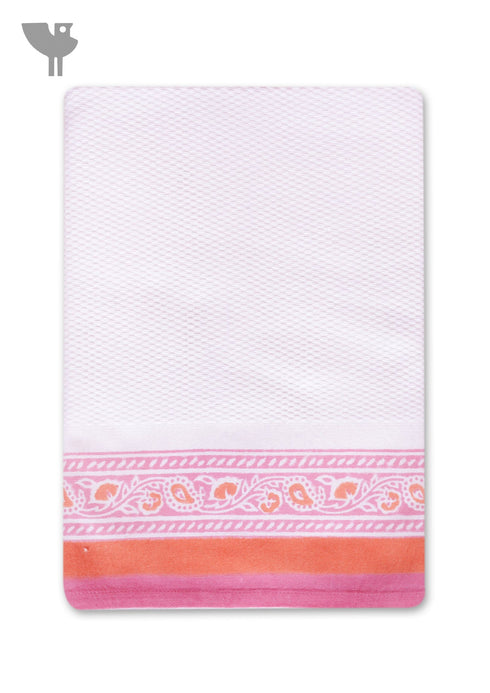 Handloom Cotton Bath Towel With Block Print Border