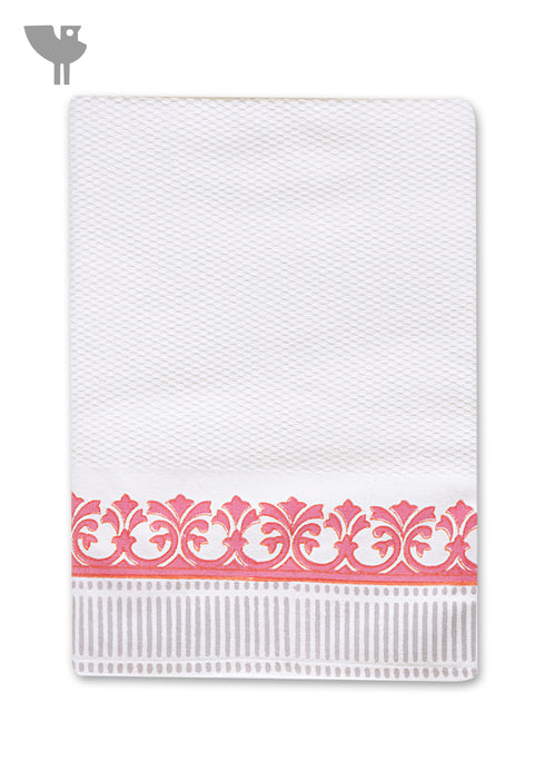 Handloom Cotton Bath Towel With Block Print Border