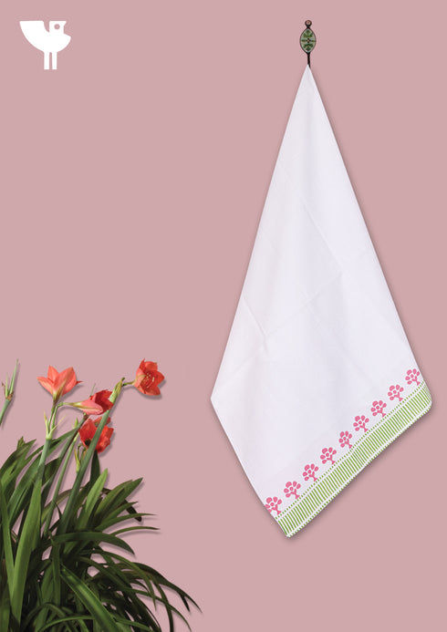 Handloom Cotton Bath Towel With Block Print Border