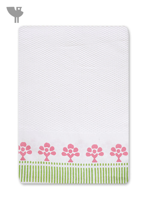 Handloom Cotton Bath Towel With Block Print Border