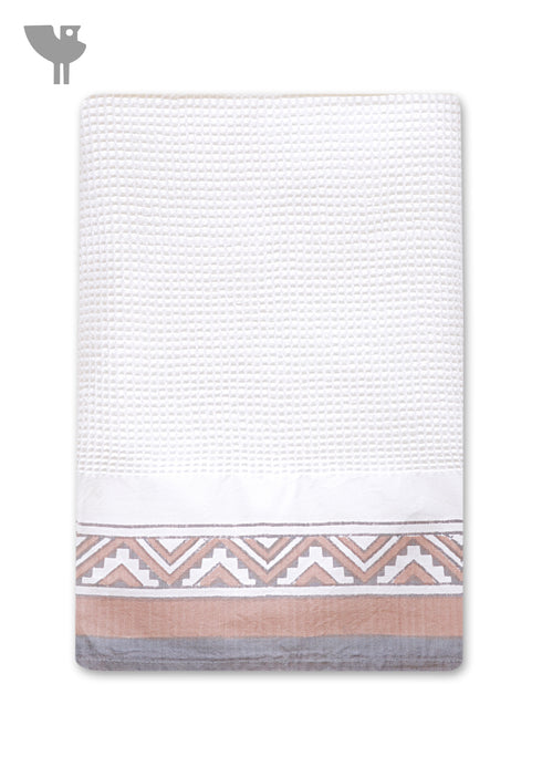 Handloom Cotton Hand Towel with Block Print Border