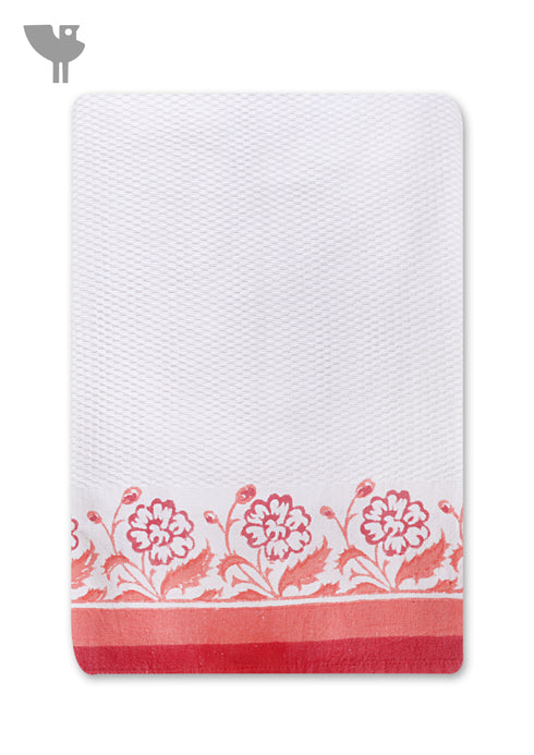 Handloom Cotton Bath Towel With Block Print Border