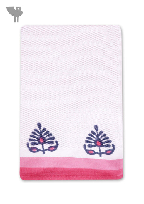 Handloom Cotton Hand Towel With Block Print Border