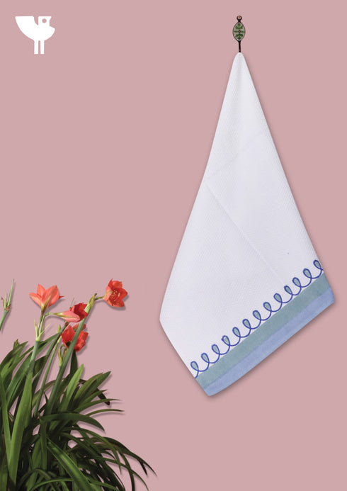 Handloom Cotton Hand Towel With Block Print Border