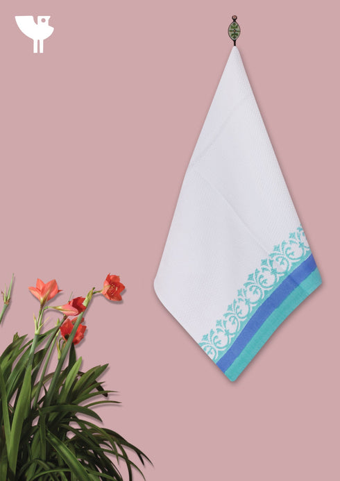 Handloom Cotton Hand Towel With Block Print Border