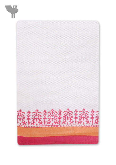 Handloom Cotton Hand Towel With Block Print Border