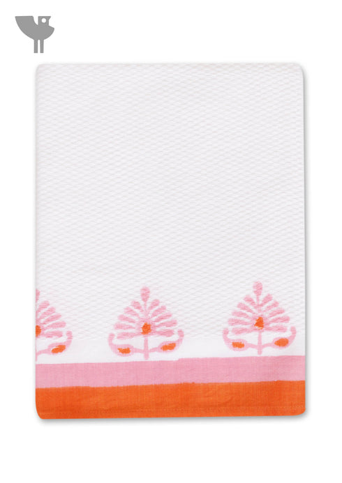 Handloom Cotton Hand Towel With Block Print Border