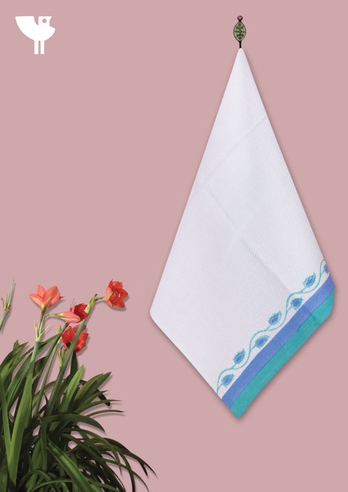 Handloom Cotton Hand Towel With Block Print Border