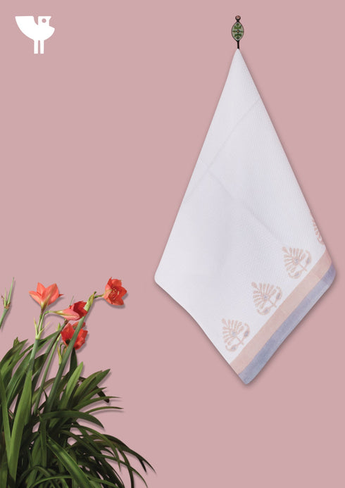 Handloom Cotton Hand Towel With Block Print Border