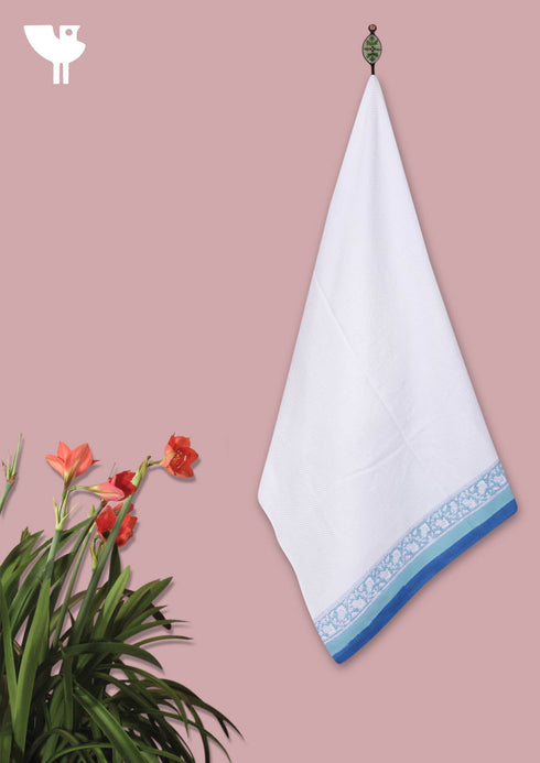 Handloom Cotton Hand Towel With Block Print Border