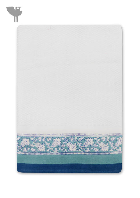 Handloom Cotton Hand Towel With Block Print Border