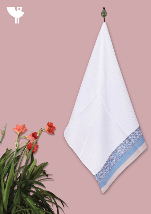 Handloom Cotton Hand Towel With Block Print Border