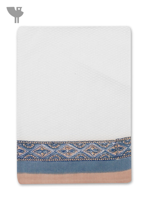 Handloom Cotton Hand Towel With Block Print Border