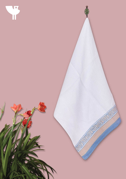 Handloom Cotton Hand Towel With Block Print Border