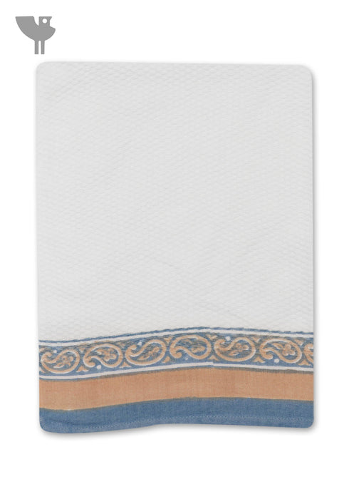 Handloom Cotton Hand Towel With Block Print Border