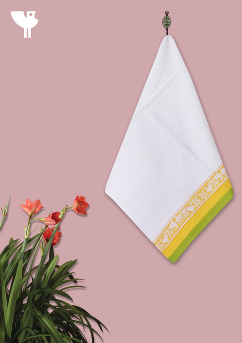Handloom Cotton Hand Towel With Block Print Border