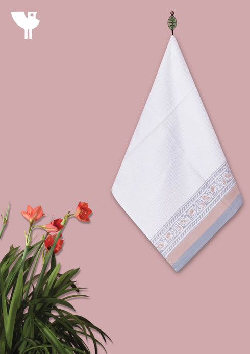 Handloom Cotton Hand Towel With Block Print Border
