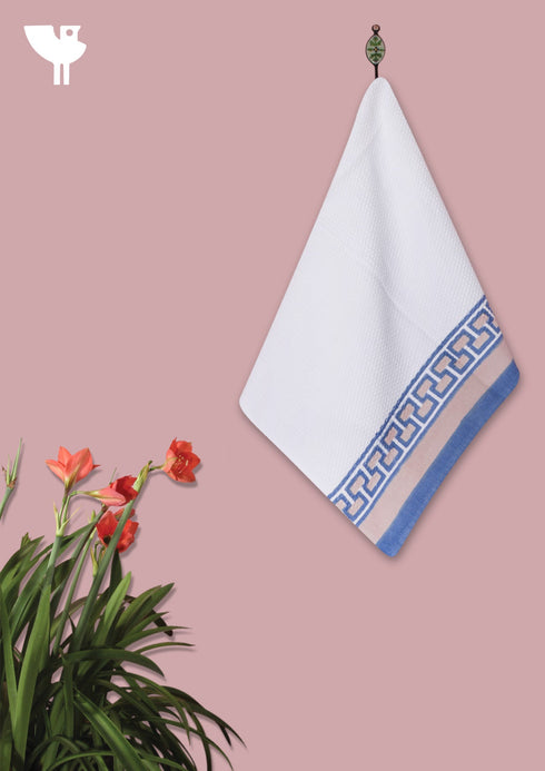 Handloom Cotton Hand Towel With Block Print Border