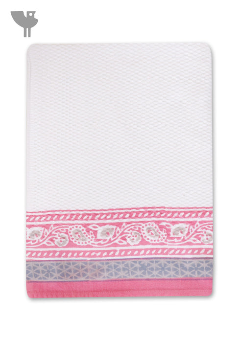 Handloom Cotton Hand Towel With Block Print Border