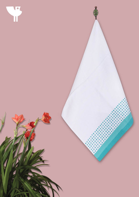 Handloom Cotton Hand Towel With Block Print Border
