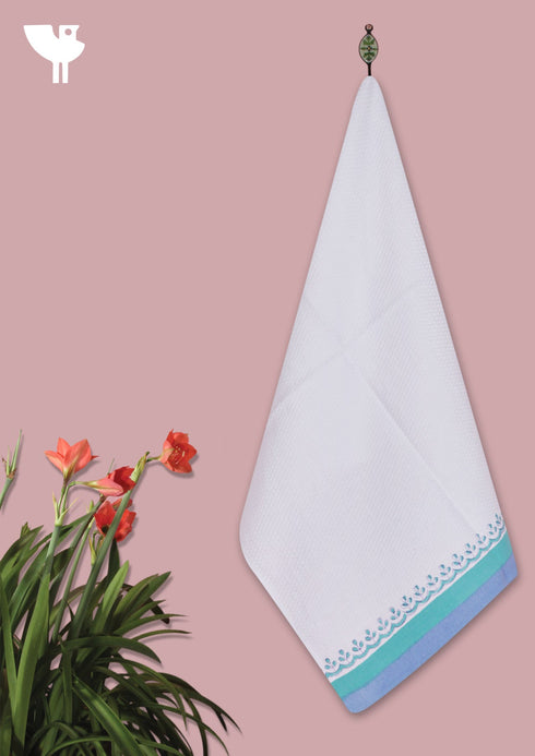 Handloom Cotton Hand Towel With Block Print Border