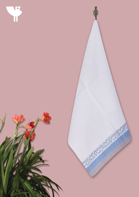 Handloom Cotton Hand Towel With Block Print Border
