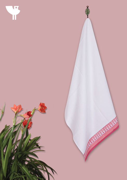 Handloom Cotton Hand Towel With Block Print Border