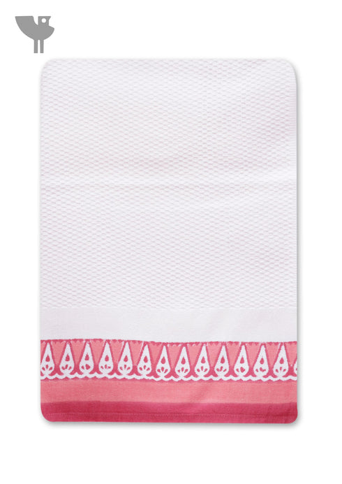 Handloom Cotton Hand Towel With Block Print Border