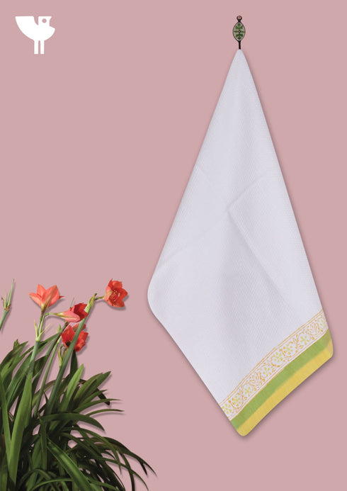 Handloom Cotton Hand Towel With Block Print Border