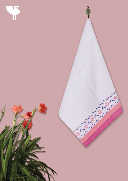 Handloom Cotton Hand Towel With Block Print Border