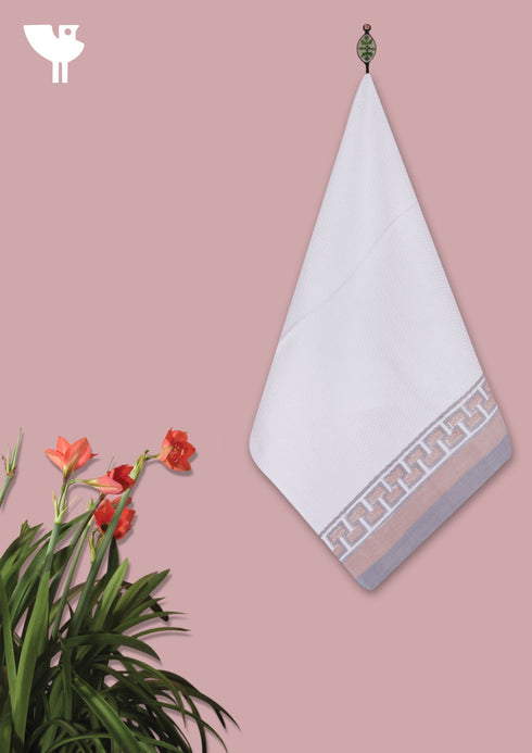 Handloom Cotton Hand Towel With Block Print Border