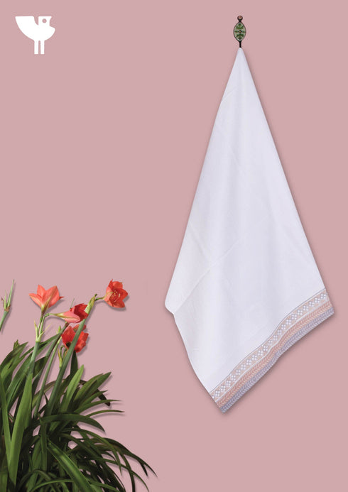 Handloom Cotton Hand Towel With Block Print Border