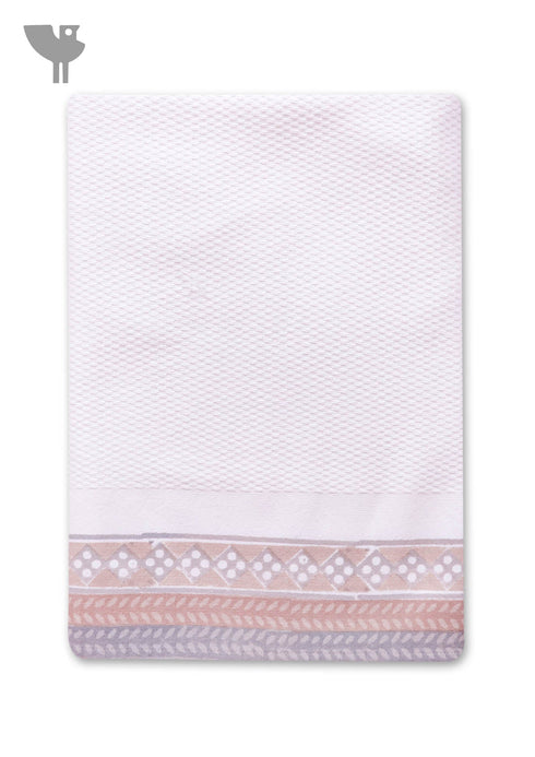 Handloom Cotton Hand Towel With Block Print Border