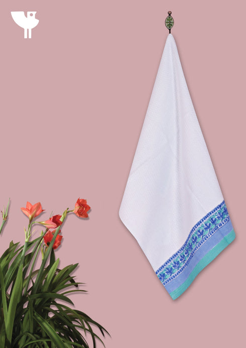 Handloom Cotton Hand Towel With Block Print Border