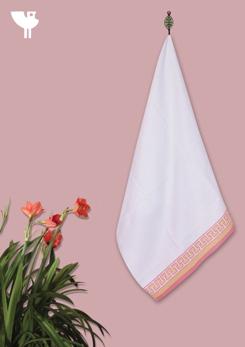 Handloom Cotton Hand Towel With Block Print Border