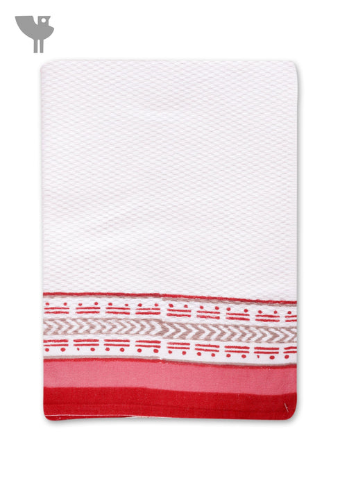 Handloom Cotton Hand Towel With Block Print Border