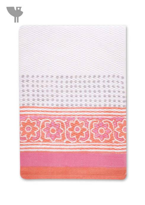 Handloom Cotton Hand Towel With Block Print Border