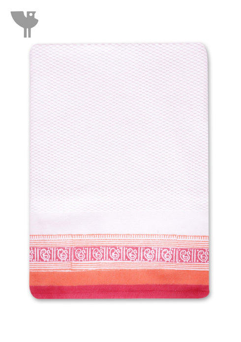 Handloom Cotton Hand Towel With Block Print Border