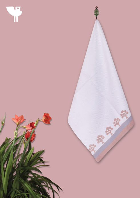 Handloom Cotton Hand Towel With Block Print Border