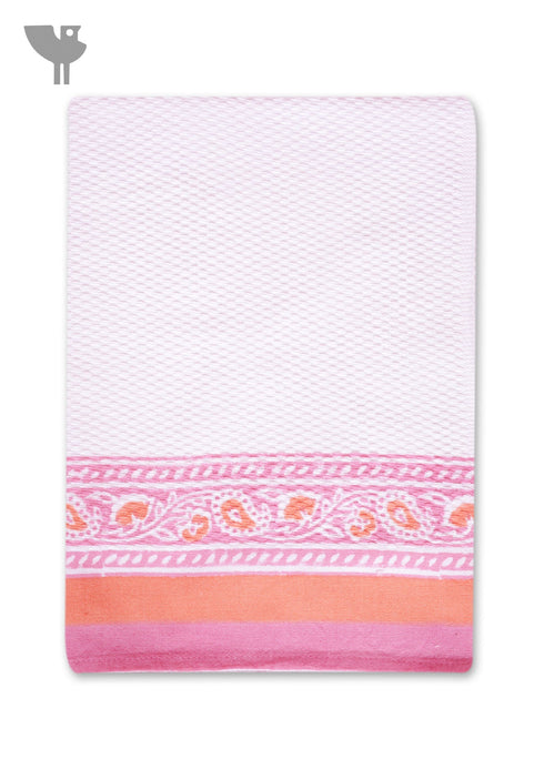 Handloom Cotton Hand Towel With Block Print Border