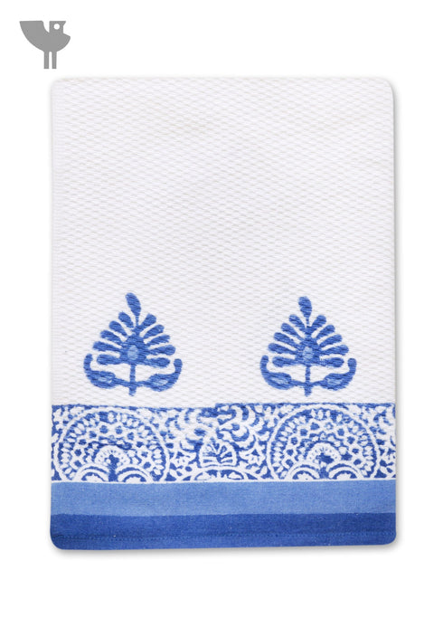 Handloom Cotton White & Blue Bath Towel