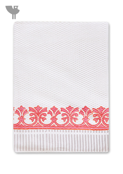 Handloom Cotton Hand Towel With Block Print Border