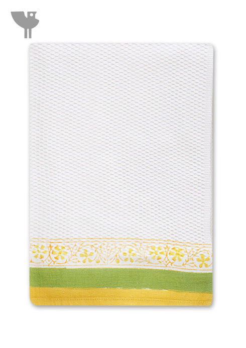 Handloom Cotton Hand Towel With Block Print Border