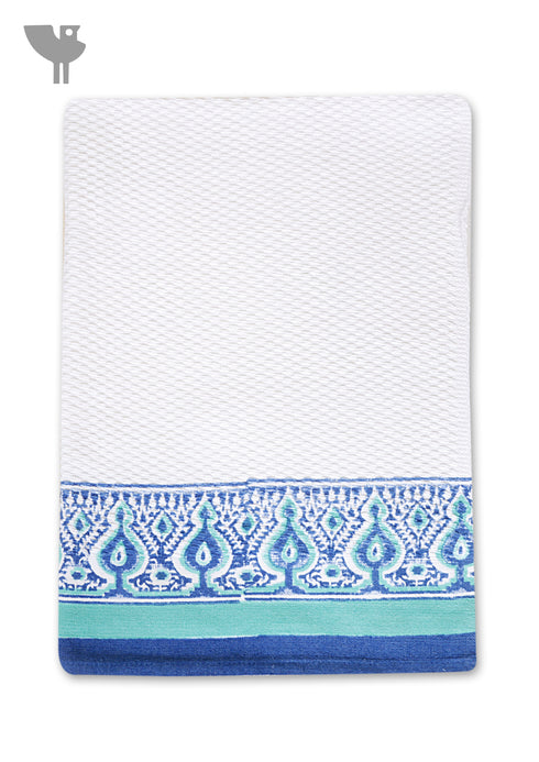 Handloom Cotton Hand Towel With Block Print Border