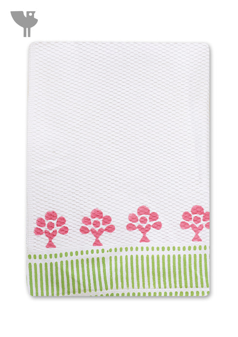 Handloom Cotton Hand Towel With Block Print Border