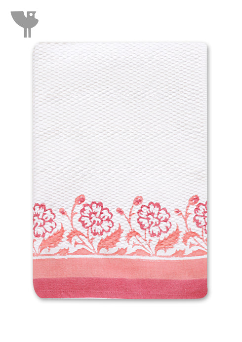 Handloom Cotton Hand Towel with Block Print Border