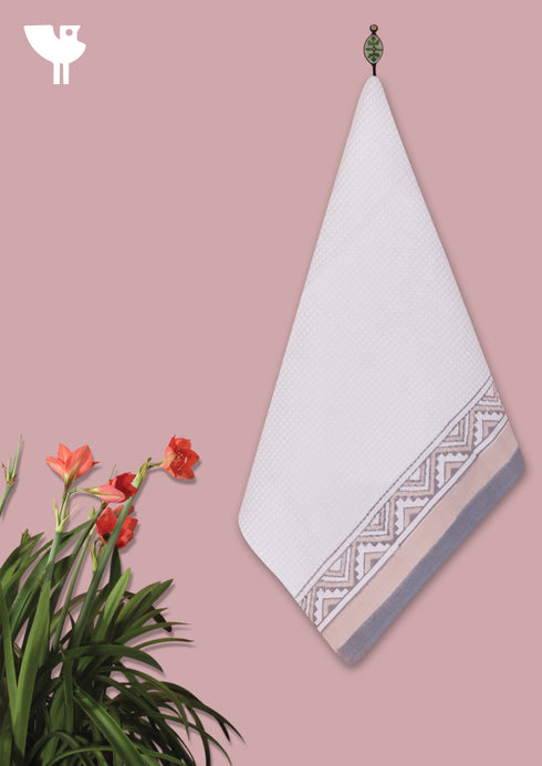 Handloom Cotton Hand Towel With Block Print Border