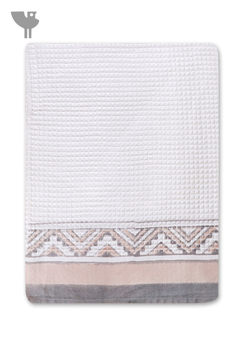 Handloom Cotton Hand Towel With Block Print Border