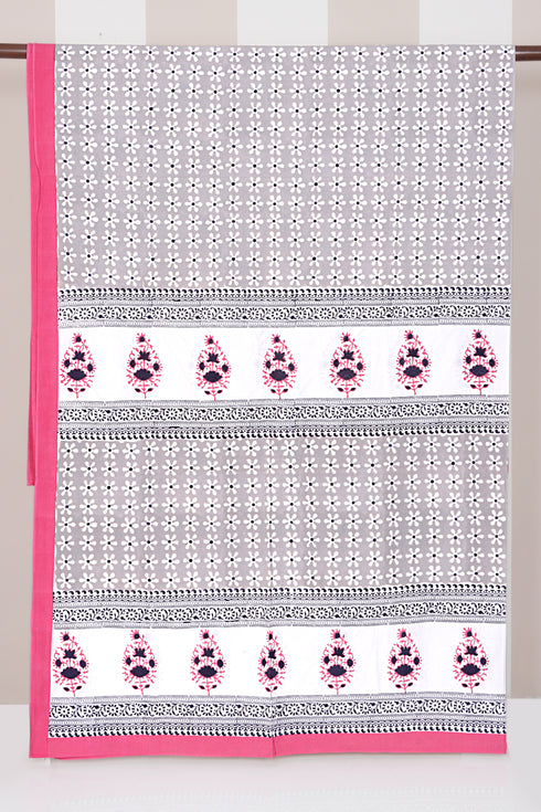 20s Cotton Bed Cover In Floral BlockPrint